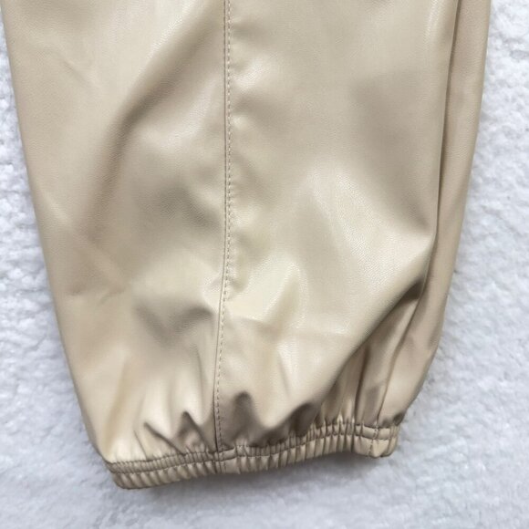 Foerns Faux Leather Jogger Pants High Waist Drawstring Beige Chic Womens L NEW - Picture 4 of 9